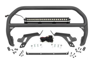 Ford Bronco Sport Nudge Bar - Rough Country - w/ Tow Hooks + 20 Inch BLK DRL Single Row LED - Black - '21-'24